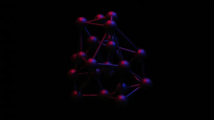 a 3d model of a structure with red and blue balls